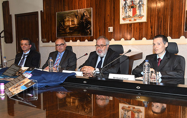 Dr Mario Vella, Governor Central Bank of Malta, flanked by officials from the Bank Dr Mario Vella, Governor Central Bank of Malta, flanked by officials from the Bank