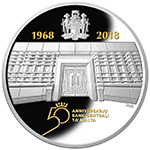 Silver coin commemorating the 50th anniversary of the Central Bank of Malta