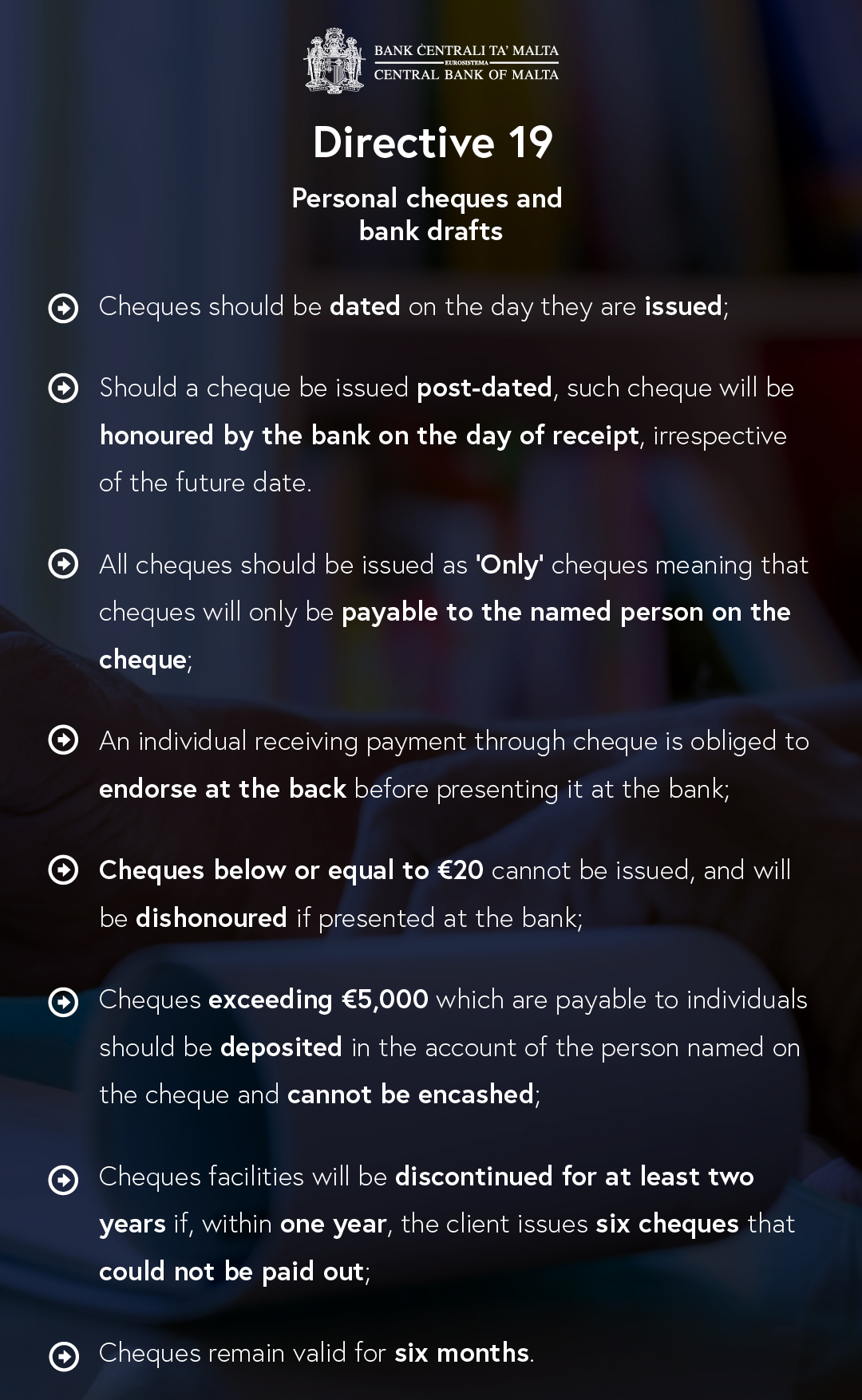 New Directive about cheque payments New Directive about cheque payments